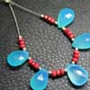 Aqua Blue Chalcedony Red Ruby Faceted Pear Drops Roundel Beads 5 Aqua Chalcedony Beads & 18 Faceted ruby roundel beads. 